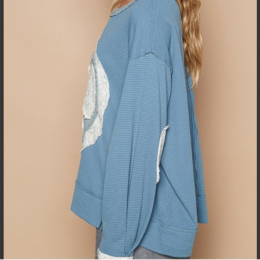 POL Blue Peace Sign Sweater - Picture 4 of 6